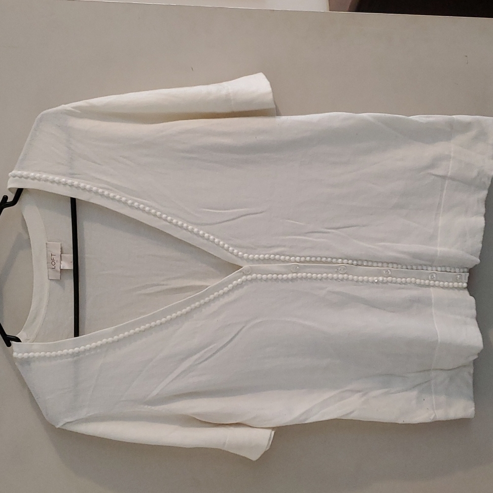 Ann Taylor Loft Beaded White Cardigan